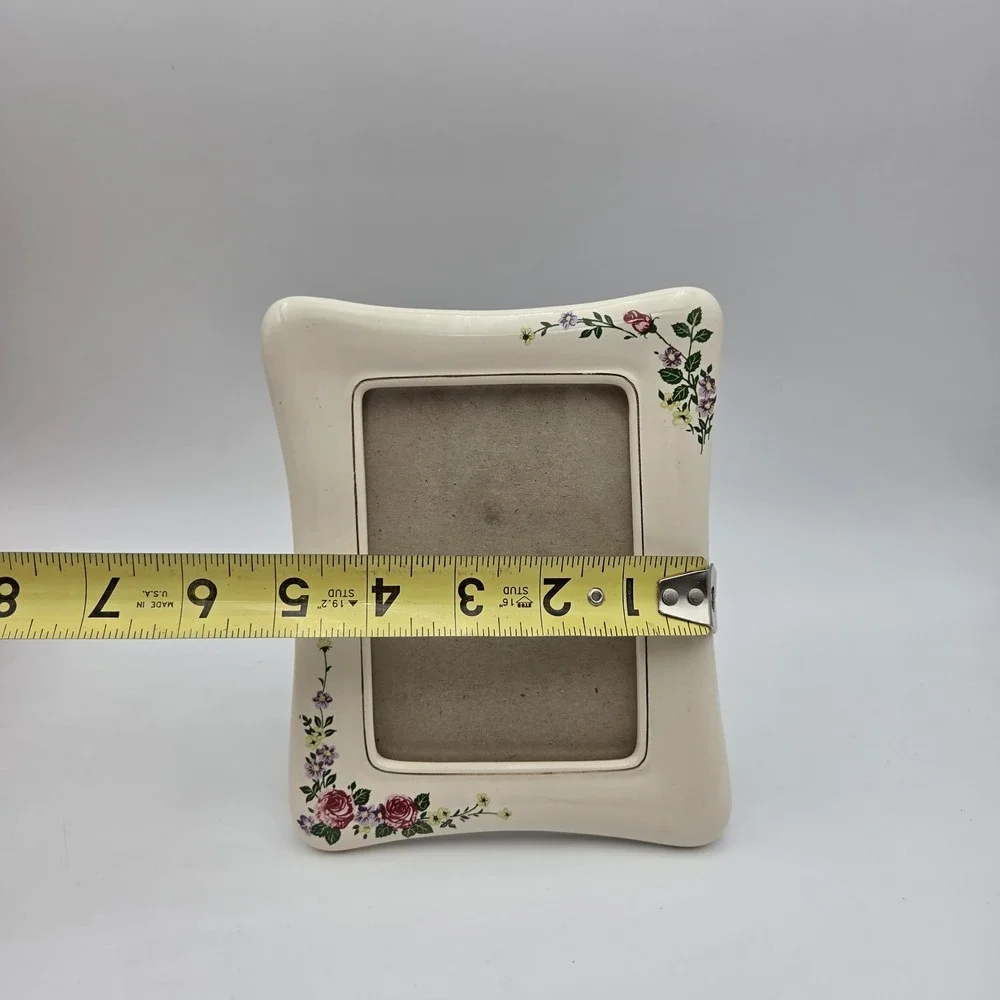Vintage White Porcelain Frame Photo Picture with Flowers